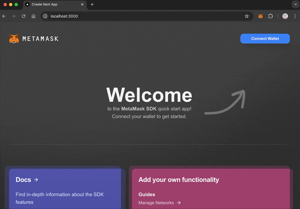 MetaMask Connect EVM wallet connection flow demonstration